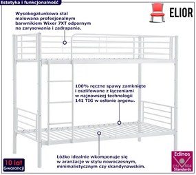 Białe metalowe łózko piętrowe 90x200 - Apis