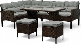 Duży zestaw mebli ogrodowych z narożnikiem Cuba 079 brąz, poduszki szare