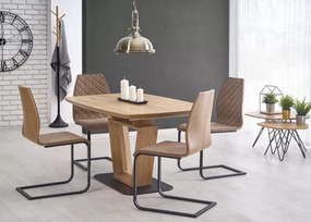 Nowoczesny rozkładany stół Black 160-220|90 z blatem MDF lakierowany w kolorze złoty dąb i czarną podstawą