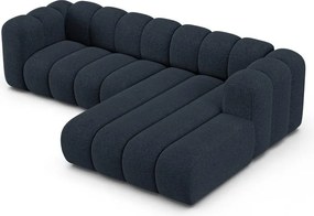 Ciemnoniebieski narożnik z tkaniny szenilowej (prawostronny/z szezlongiem) Lupine – Micadoni