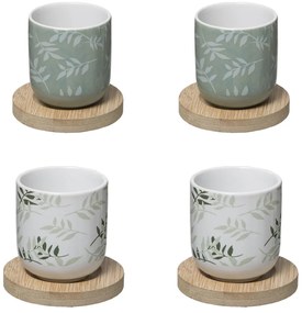 Ceramiczne kubki z bambusowymi podkładkami, 4 szt., 130 ml