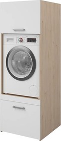 Mebel pod pralkę z 1 półką, 1 szufladą i 1 szafką - Jasny naturalny i biały - S64 x W184 - ERKANO