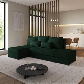 Masseno Narożnik NORVI z funkcją spania i pojemnikiem na pościel Narozniki L, Rozkładana sofa - Zielony, NEVE 37