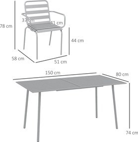 Outsunny Zestaw do jedzenia na zewnątrz, Zestaw mebli ogrodowych, odporny na pogodę, 150 x 80 x74 cm, Jasnoszary
