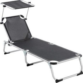 Leżak ogrodowy, składany z daszkem, antracyt 187 cm