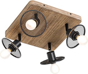 Industrialny plafon czarny z drewnem 4-światła - Jasmine