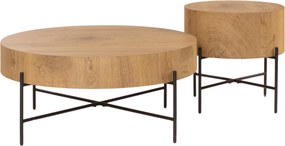 Zestaw stolików kawowych okrągłych Liviano 80 i 45 cm - dąb naturalny / czarny