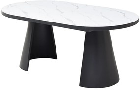 Stół do jadalni rozkładany dla 6 do 10 osób z MDF i metalu - Efekt białego marmuru i Czarny - KORIZEA