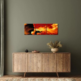 Obraz kobiety z płomieniami (z zegarem) (90x30 cm)