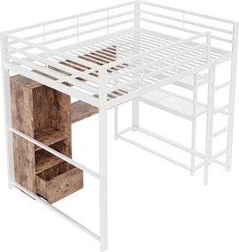 Łóżko piętrowe 140 x 200 cm – z szufladą, półkami i schowkiem – białe – materac nie jest wliczony w cenę