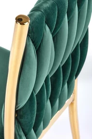K436 krzesło ciemny zielony/złoty, glamour, warkocz, plecione, velvet