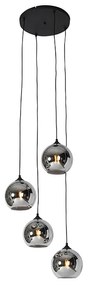 Lampa wisząca w stylu art deco czarna z dymionym szkłem 4-światłowa - Wallace ArtDeco Oswietlenie wewnetrzne