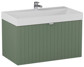 Szafka łazienkowa wisząca zielona lamelowy front 80 x 45 cm z umywalką z otworem CUSCO