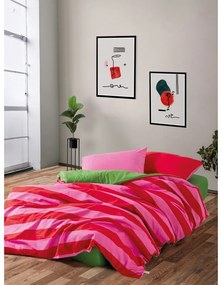 Zielono-różowa pościel dwuosobowa z bawełny renforcé z prześcieradłem/4-częściowa 200x220 cm Cherie – Mijolnir