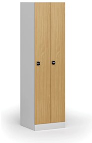 Szafka ubraniowa wąska, 2-drzwiowa, 1850 x 500 x 500 mm, demontaż, zamek RFID, drzwi laminowane, buk