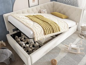 Sofa z łóżkiem 90×200 cm - z welurową tkaniną - ze stelażem listwowym - beżowa (bez materaca)