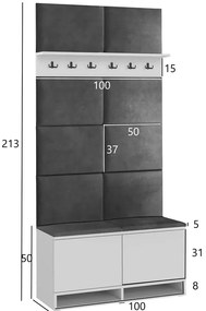 Garderoba z welurowymi panelami ściennymi dąb craft + butelkowa zieleń - Somena 4X