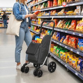 HOMCOM Wózek na zakupy, torba 46 l, składany wózek z kieszenią chłodzącą, regulowany uchwyt, rama aluminiowa, ciemnoszary | Aosom PL