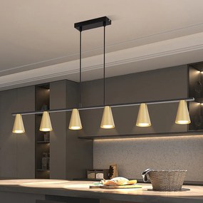NETTLIFE Lampa wisząca do stołu w jadalni GU10: lampa do jadalni na 6 żarówek z nowoczesnego przemysłowego metalu w kolorze czarnego złota