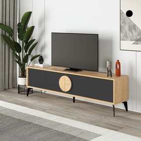 Czarna szafka pod TV w dekorze dębu 180x51 cm Vae – Marckeric