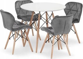 Zestaw jadalny Valora stół KOVA 80 cm biały + 4 krzesła WAKO szare