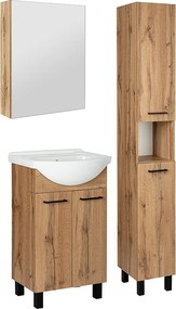 Zestaw Łazienkowy Szafka z Umywalką 50cm Słupek 30cm Szafka z Lustrem Dąb Wotan Lupo Wotan
