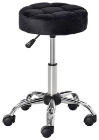 HOMCOM Taboret salonowy, regulowana wysokość, pokrycie w aksamitnym wyglądzie, Ø35 x 49-61 cm, Czarny