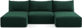 Ciemnozielony aksamitny rozkładany/ze schowkiem narożnik (w kształcie litery U) Kalena – Makamii