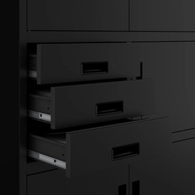 Biurowa szafa metalowa z sejfem na akta i dokumenty FILIP II, 900 x 1850 x 400 mm, czarna