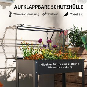Outsunny Wysoki grządek z dachem cieplarnianym, Podniesiona skrzynka do sadzenia z otworami odpływowymi, 100 x 48 x 124 cm, Czarny