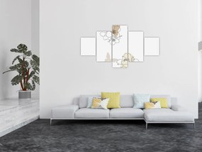 Obraz - Beżowe kwiaty z motylem N⁰2 (125x70 cm)