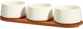 Zestaw porcelanowych miseczek na dipy APERIO, 3 x 200 ml, bambusowa taca