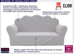 Jasnoszara sofa dziecięca - Gretter 4X