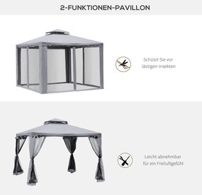 Elegancki Pawilon Outsunny z Ochroną UV i Moskitierą Jasnoszary 2,94 x 2,94m