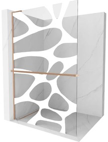 Mexen Kioto+ L ścianka prysznicowa z półką Walk-in 100 x 200 cm, biały wzór, miedź szczotkowana - 800-100-123-65-97