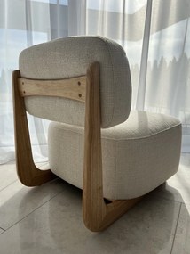 Fotel LOTUS niewielki, z dodatkiem drewna, jasny ecru, tkanina strukturalna