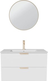 Wisząca szafka łazienkowa z umywalką wpuszczaną w blat, baterią i lustrem – Biała – Szer80 cm – AVORELI