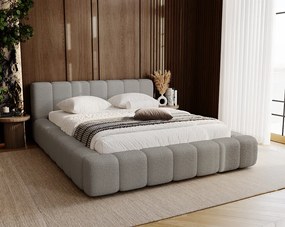 Emporius Bolonia łóżko 160x200 cm - łóżko tapicerowane 160x200 w nowoczesnym stylu - pojemnik, stelaż, gruba pianka, tkanina boucle, jasny szary (Anthology 15)