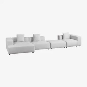 Modułowa Sofa Z Lewą Szezlongą, 3-częściowa, Z Wysokim Podłokietnikiem I Pufą ↔︎480 Cm Bruna Tkaniny Gris Glacial - Sklum