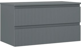 Mexen Rivel szafka łazienkowa podumywalkowa 90 cm z blatem, 2 szuflady, ryflowana , grafit mat - 91A20-09047-2-BFFC66