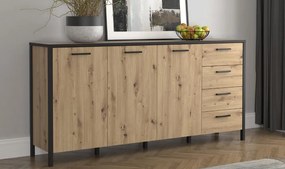Szeroka komoda trzydrzwiowa z 4 szufladami loft Kirikus 243