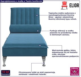 Niebieski aksamitny szezlong z poduszką masującą - Beluso 3X