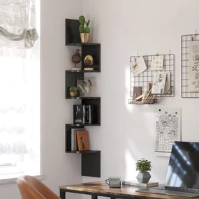 REGAŁ NAROŻNY NA KSIĄŻKI, KWIATY 5 PÓŁEK, CZARNY, W STYLU LOFT