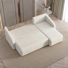 Masseno Narożnik MARELLO z funkcją spania i pojemnikiem na pościel Narozniki L, Rozkładana sofa - Kremowy, NEVE 02