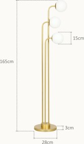 HOMCOM Nowoczesna Lampa Stojąca z 3 Abażurami, z Włącznikiem Nożnym, do Salonu, Sypialni, 3 x Oprawka E27, Złoty Kolor