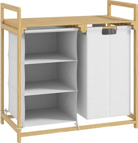 HOMCOM Kosz na pranie z workiem na pranie, szufladą na akcesoria, bambus, 70x36x70 cm, Biały/Drewno