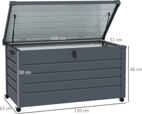 Outsunny Skrzynia do przechowywania na zewnątrz, skrzynia ogrodowa, skrzynia na poduszki, odporna na warunki atmosferyczne, 4 kółka, 100 x 62 x 65 cm, Ciemnoszary