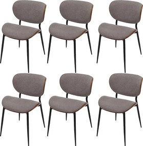 Krzesło do jadalni MCW-O45 (zestaw 6 sztuk),  wygląd orzecha włoskiego, jasnoszary