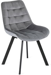 Zestaw Stół Prostokątny Rozkładany CLARK 120-160 cm Czarny/Biały Połysk i 4 Krzesła Tapicerowane do Salonu RICK Szare Welurowe