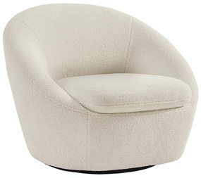 Fotel obrotowy okrągły z białej bukli - LACARA